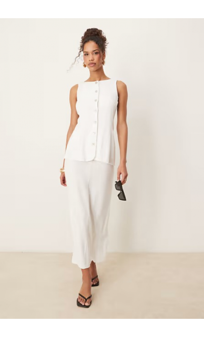 ASOS DESIGN linen waistcoat detail midi dress in white