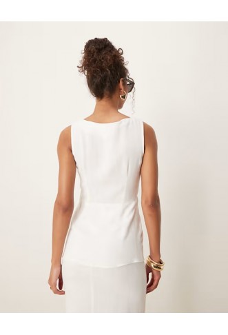 ASOS DESIGN linen waistcoat detail midi dress in white