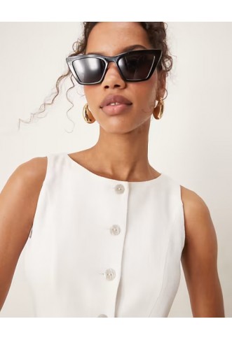 ASOS DESIGN linen waistcoat detail midi dress in white