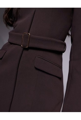 Forever New belted blazer mini dress in chocolate brown