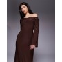 ASOS DESIGN off shoulder sculpting maxi dress in chocolate