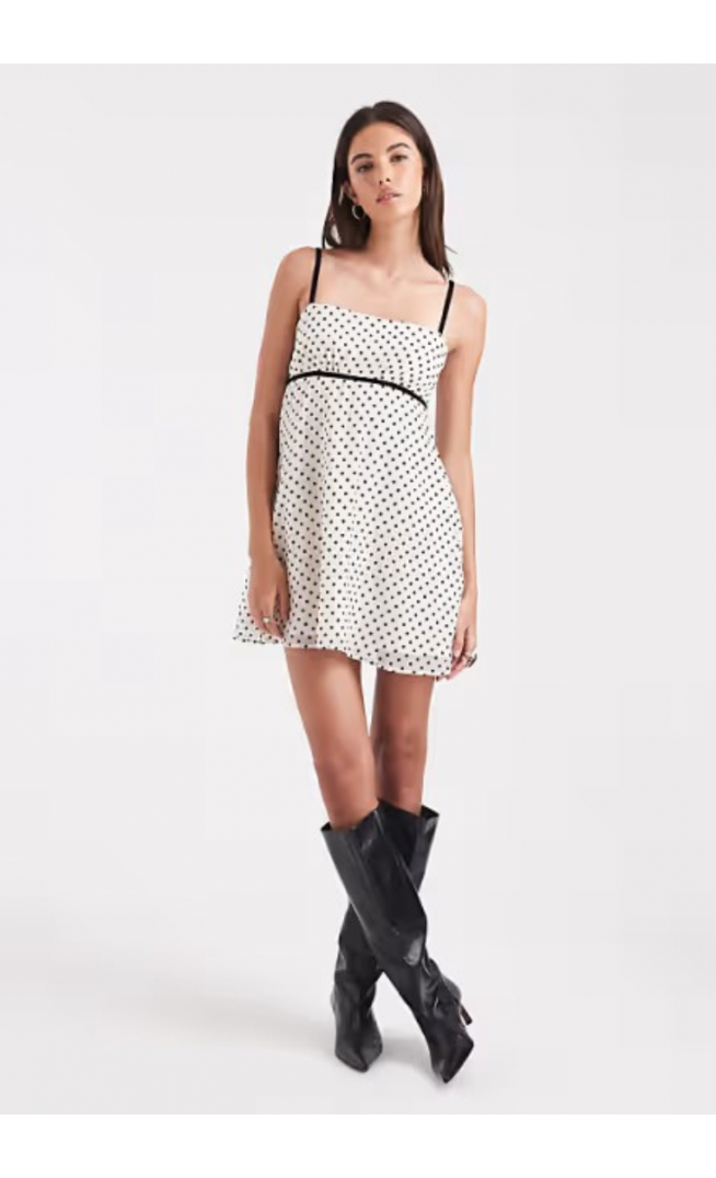 Hollister chiffon baydoll mini dress in polka dot