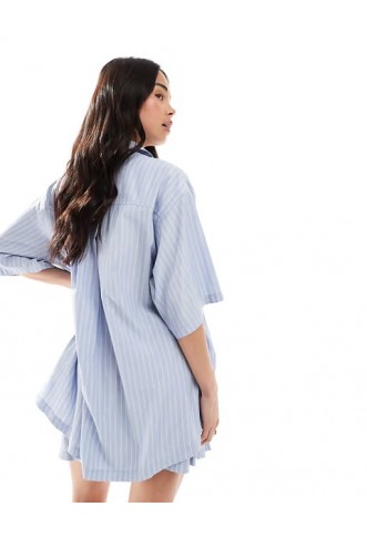 ASOS DESIGN oversized short sleeve shirt co-ord in blue stripe