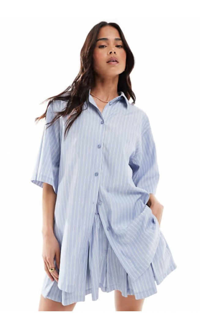 ASOS DESIGN oversized short sleeve shirt co-ord in blue stripe