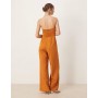 Mango linen mix bandeau jumpsuit in burnt orange