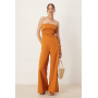 Mango linen mix bandeau jumpsuit in burnt orange