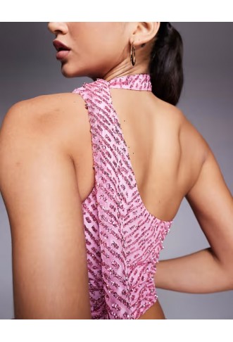 Oh Polly Cosette glitter embellished one shoulder scarf top