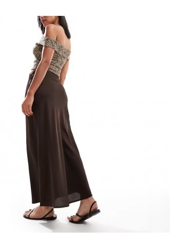 Vila satin maxi skirt in chocolate brown