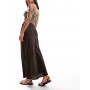 Vila satin maxi skirt in chocolate brown