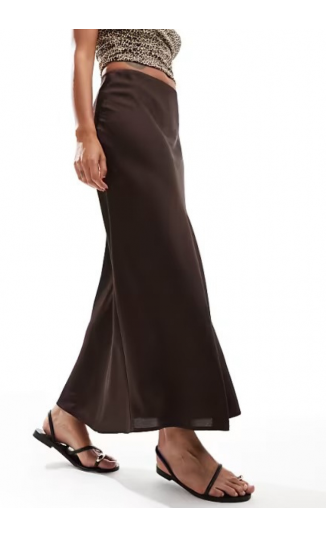 Vila satin maxi skirt in chocolate brown