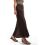 Vila satin maxi skirt in chocolate brown