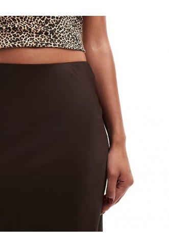 Vila satin maxi skirt in chocolate brown