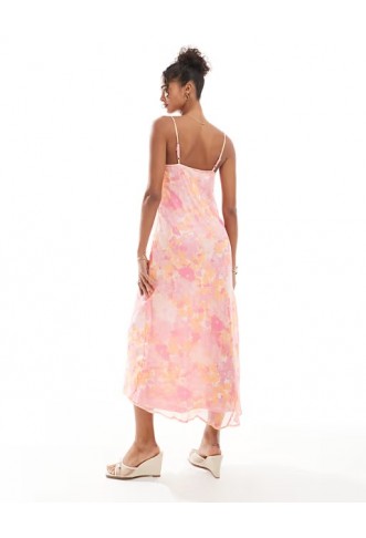Vero Moda Smilla cowl neck cami midi dress in pink blurred floral print