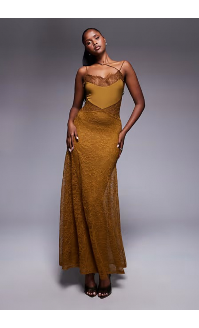 ASOS DESIGN lace maxi dress with asym strapping