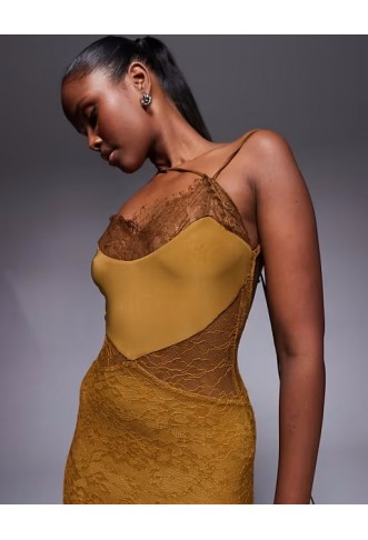 ASOS DESIGN lace maxi dress with asym strapping
