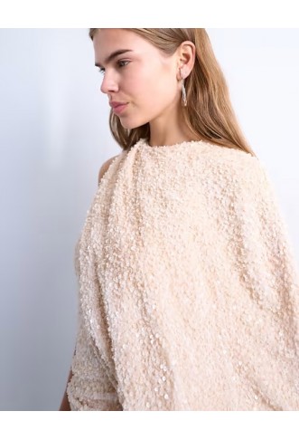 Topshop one sleeve drape sequin mini dress