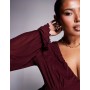 ASOS DESIGN Curve semi sheer long sleeve v-neck top