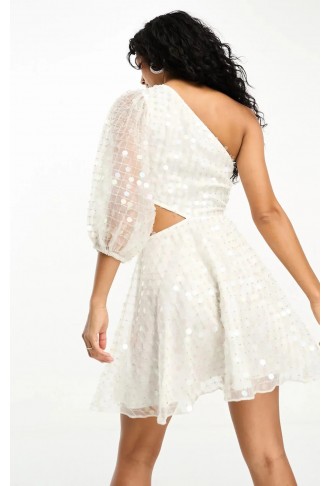 ASOS DESIGN embellished organza mini dress in white