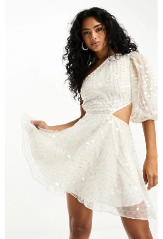ASOS DESIGN embellished organza mini dress in white