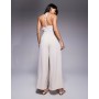 ASOS DESIGN halter asym overlay detail jumpsuit in stone