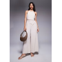 ASOS DESIGN halter asym overlay detail jumpsuit in stone