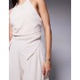 ASOS DESIGN halter asym overlay detail jumpsuit in stone