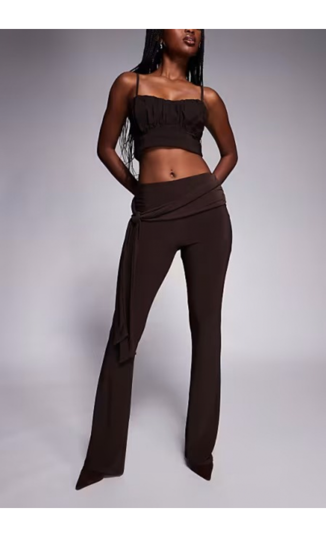 ASOS DESIGN tie waist slinky kick flare trousers