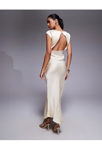 ASOS DESIGN cap sleeve satin midi dress with sheer chiffon panels