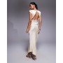 ASOS DESIGN cap sleeve satin midi dress with sheer chiffon panels
