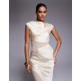 ASOS DESIGN cap sleeve satin midi dress with sheer chiffon panels