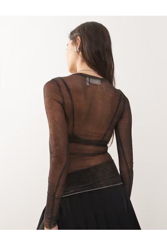 Weekday mesh long sleeve top with with faded effect print