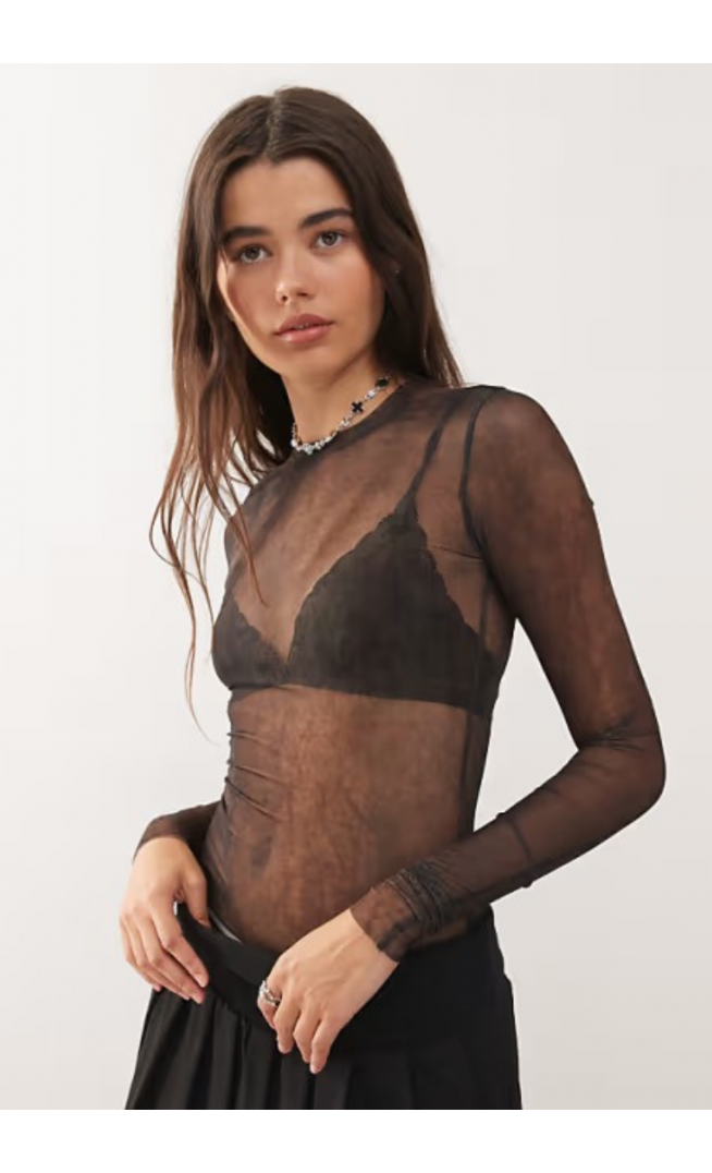Weekday mesh long sleeve top with with faded effect print