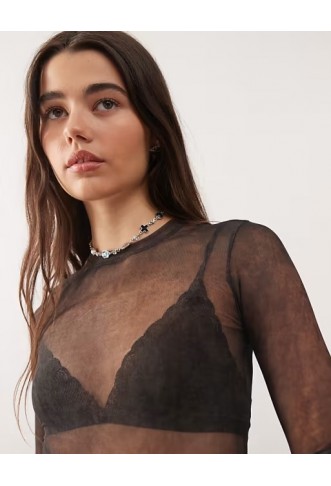 Weekday mesh long sleeve top with with faded effect print