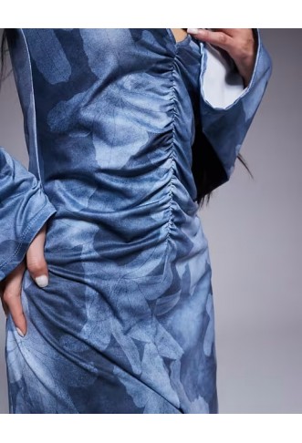 ASOS DESIGN v neck ruched with flare sleeve