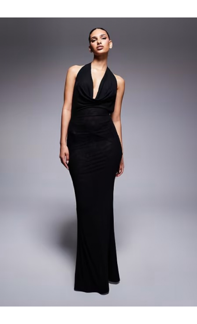 Murci exclusive mesh halterneck open back cowl neck maxi dress