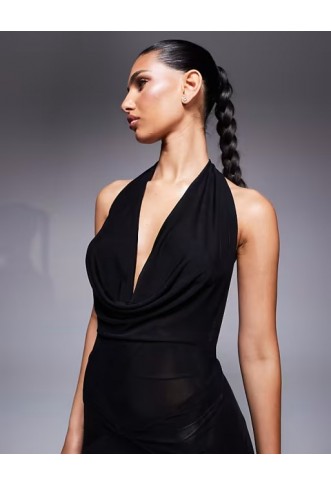 Murci exclusive mesh halterneck open back cowl neck maxi dress