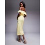 Vesper bengaline frill bardot side split midi dress in lemon