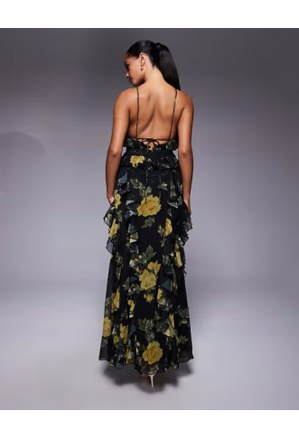 ASOS DESIGN ladder trim ruffle maxi dress in floral print