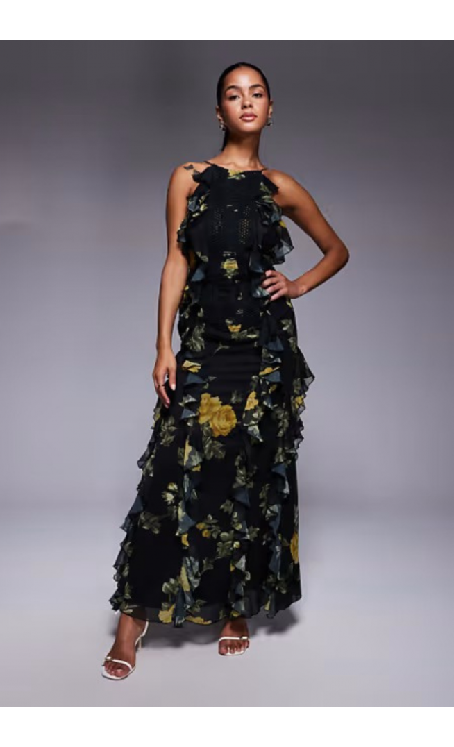 ASOS DESIGN ladder trim ruffle maxi dress in floral print