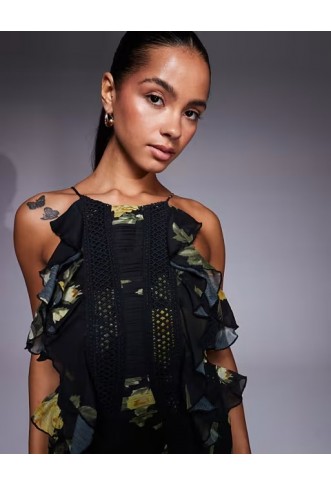 ASOS DESIGN ladder trim ruffle maxi dress in floral print