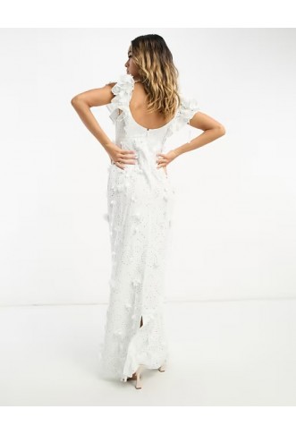 ASOS DESIGN puff sleeve broderie cut out midi dress