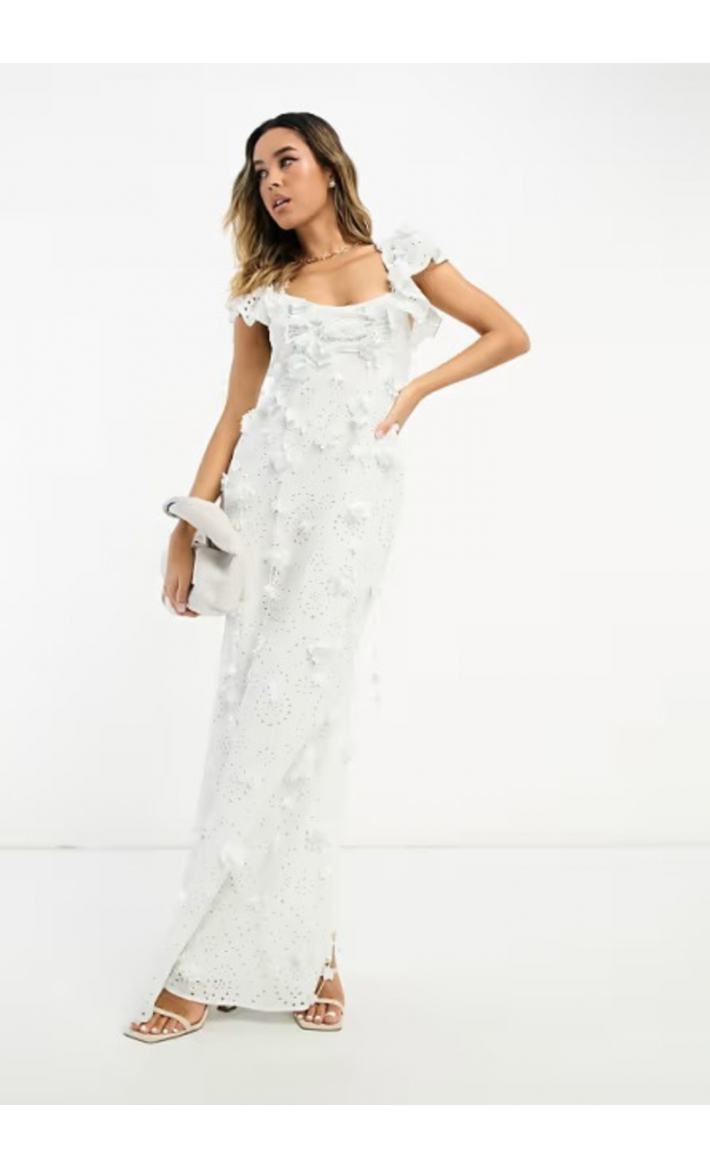 ASOS DESIGN puff sleeve broderie cut out midi dress