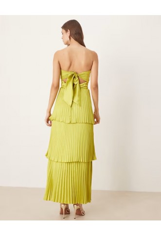 Abercrombie & Fitch ruched bandeau pleated tiered maxi dress