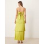 Abercrombie & Fitch ruched bandeau pleated tiered maxi dress