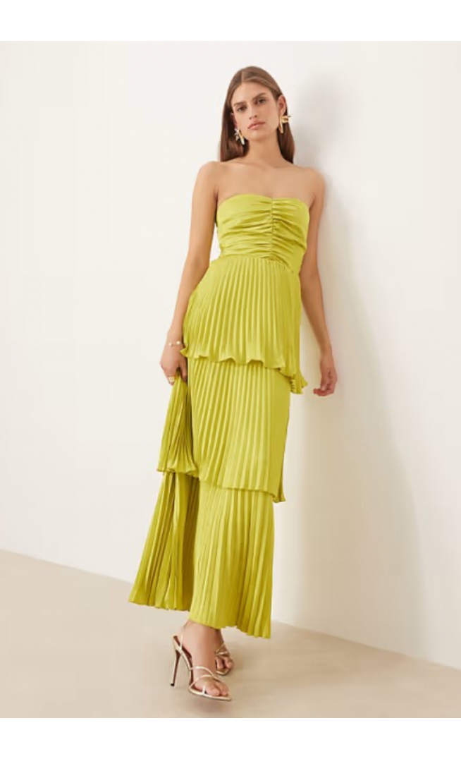 Abercrombie & Fitch ruched bandeau pleated tiered maxi dress