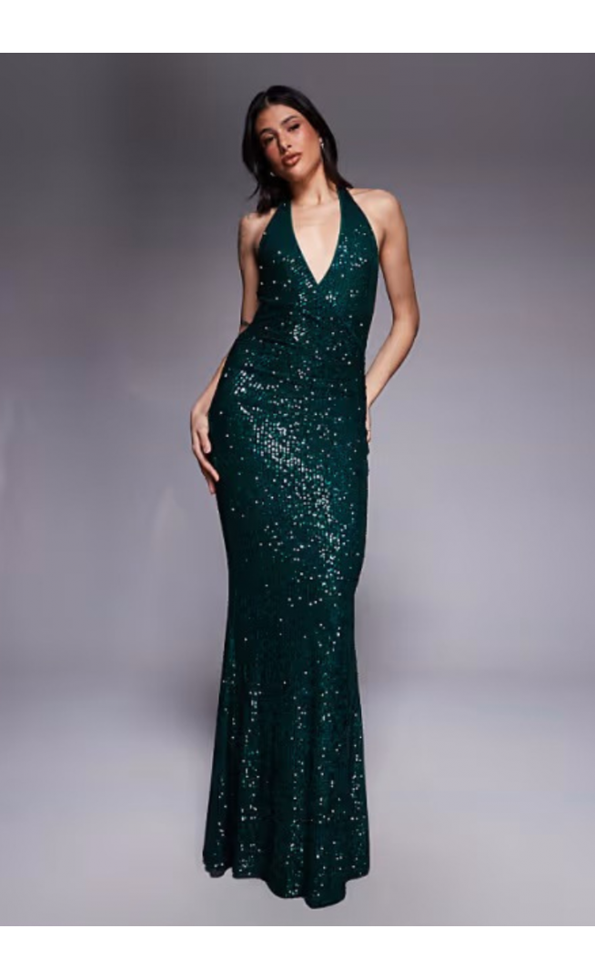 ASOS DESIGN Tall all over sequin plunge maxi dress