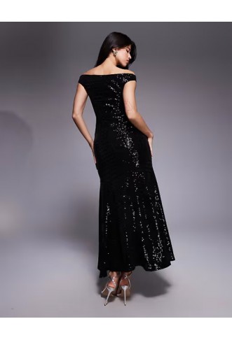 ASOS DESIGN sequin bardot maxi dress in black