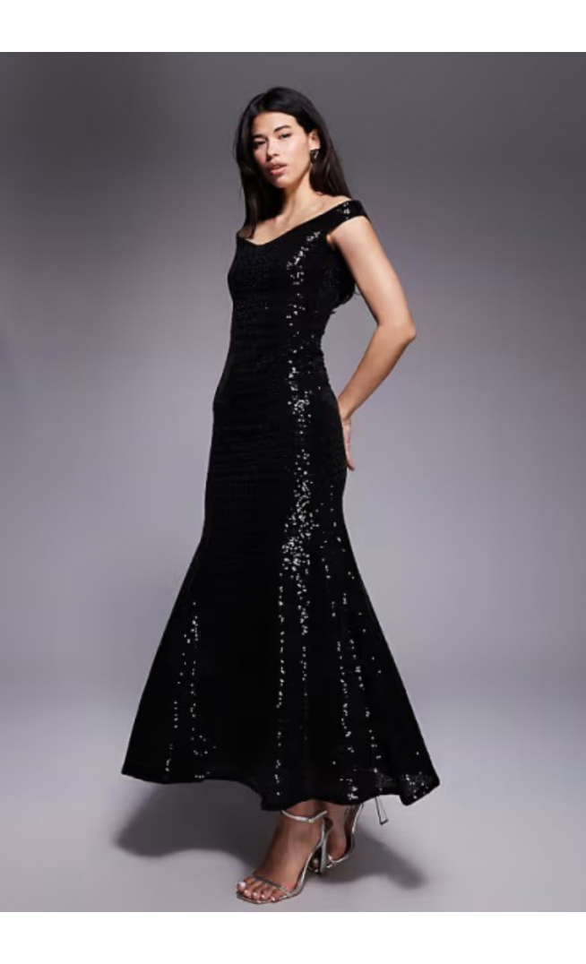 ASOS DESIGN sequin bardot maxi dress in black