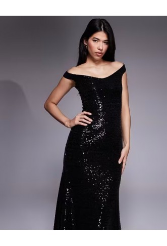 ASOS DESIGN sequin bardot maxi dress in black