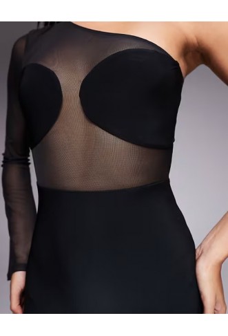 ASOS DESIGN mesh panelled one shoulder maxi dress
